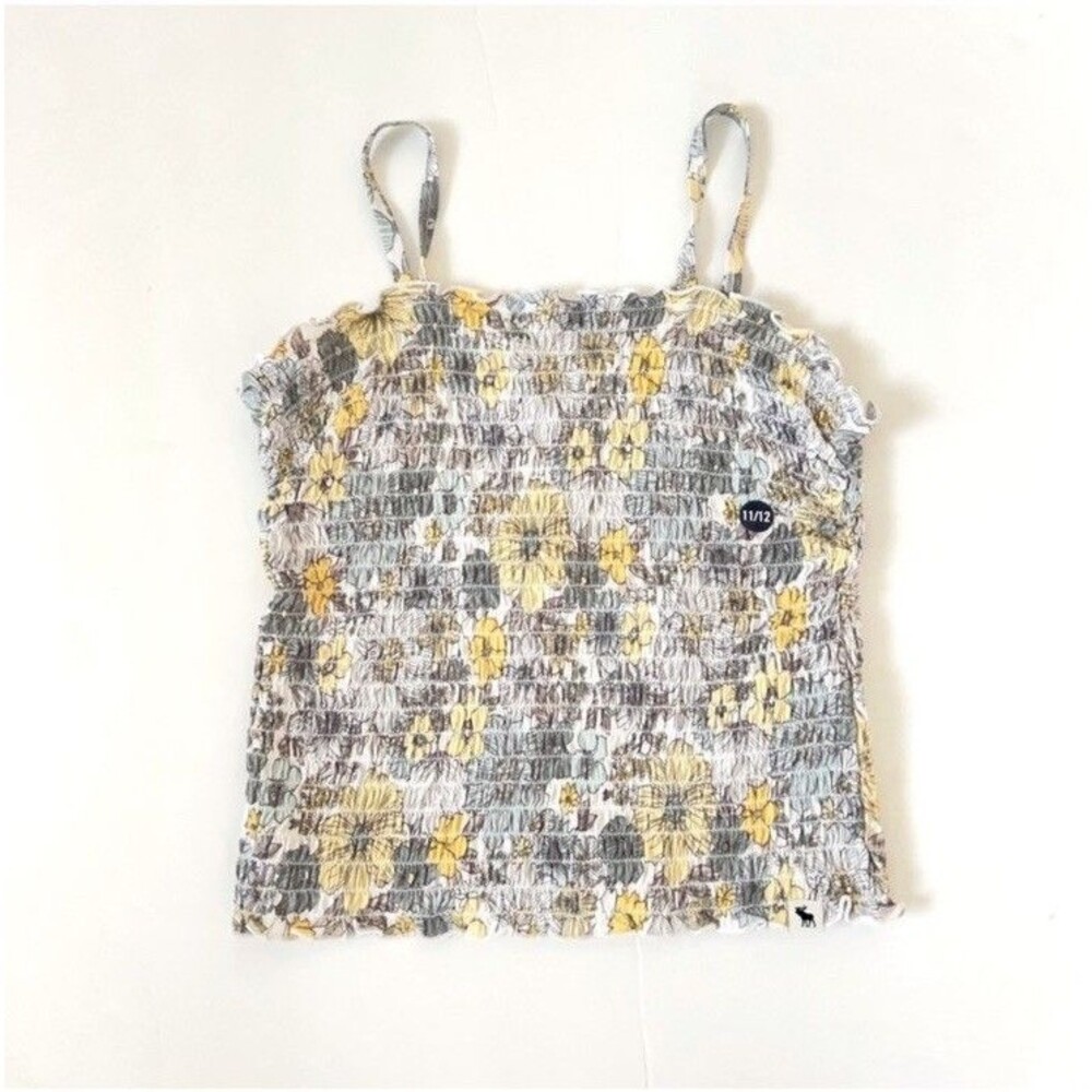 Abercrombie Kids Girl’s Size 11/12 Floral Smocked Tank Top Cami Yellow Gray NWOT